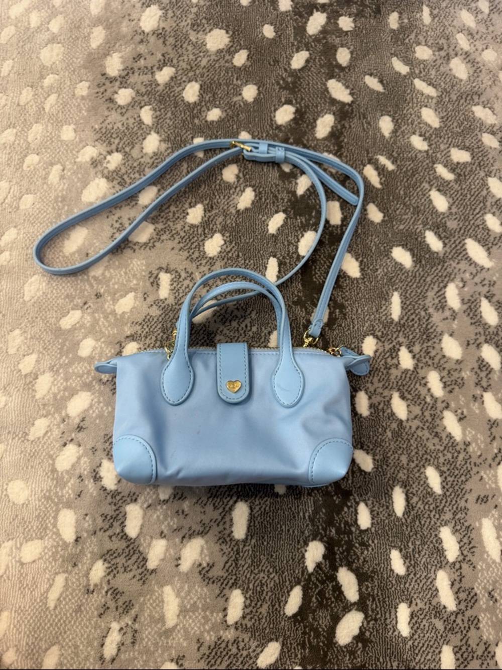 Light Blue Mini Crossbody Handbag with Heart Accent
